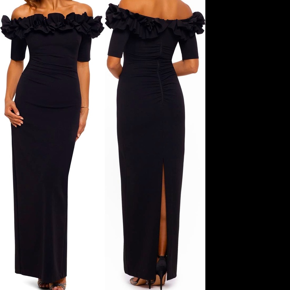 Xscape off the shoulder ball gown